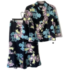 Emma James Petite Linen Blend Midi Skirt and Jacket Suit Sz 10P Floral Print New