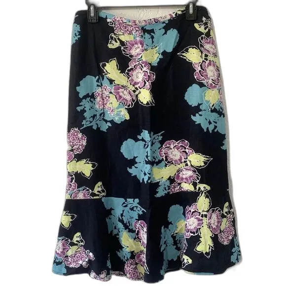 Emma James Petite Linen Blend Midi Skirt and Jacket Suit Sz 10P Floral Print New