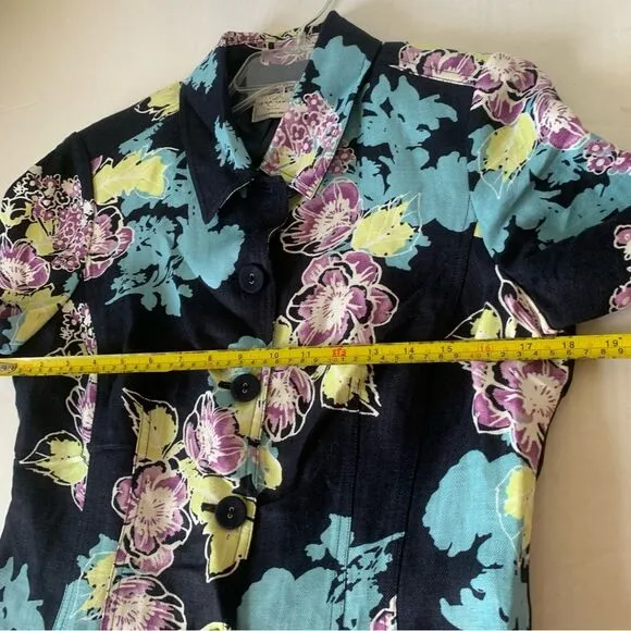 Emma James Petite Linen Blend Midi Skirt and Jacket Suit Sz 10P Floral Print New