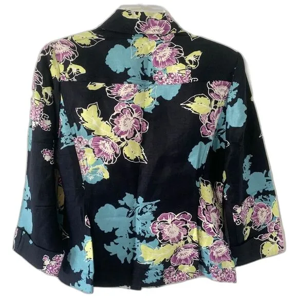 Emma James Petite Linen Blend Midi Skirt and Jacket Suit Sz 10P Floral Print New