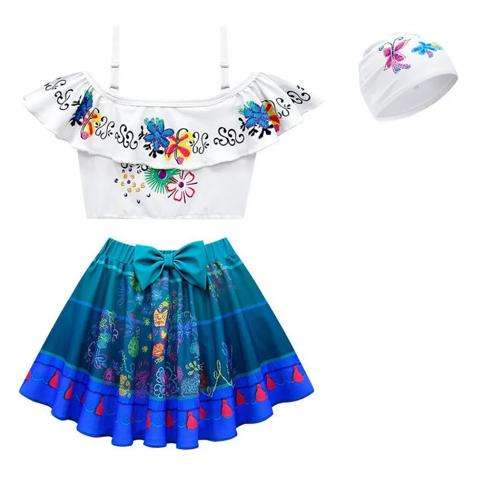 Encanto Mirabel Swimsuit Hat Three-Piece Set Cosplay Costume Outfits Halloween Carnival Suit