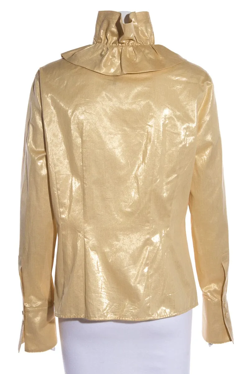 Escada Gold Lurex Thread Ruffle Blouse SZ M