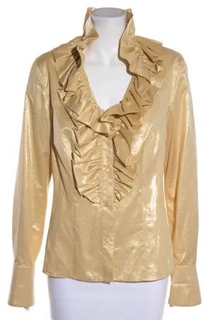 Escada Gold Lurex Thread Ruffle Blouse SZ M