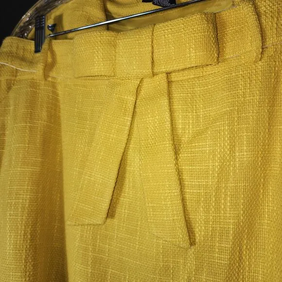 Etcetera Sz 12 Bright Yellow Mod Skirt Suit Bow Waist Textured Career Bright