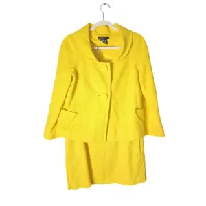 Etcetera Sz 12 Bright Yellow Mod Skirt Suit Bow Waist Textured Career Bright