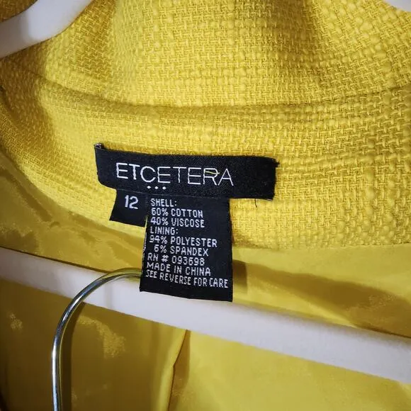 Etcetera Sz 12 Bright Yellow Mod Skirt Suit Bow Waist Textured Career Bright