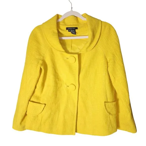 Etcetera Sz 12 Bright Yellow Mod Skirt Suit Bow Waist Textured Career Bright