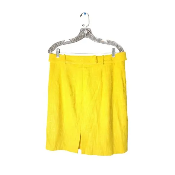 Etcetera Sz 12 Bright Yellow Mod Skirt Suit Bow Waist Textured Career Bright