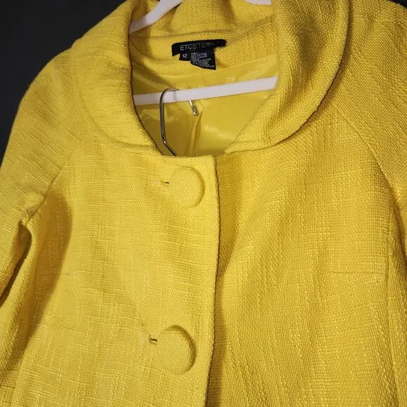 Etcetera Sz 12 Bright Yellow Mod Skirt Suit Bow Waist Textured Career Bright