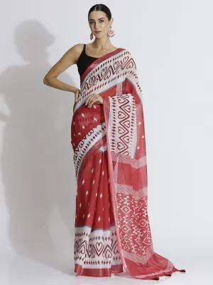 Ethnic Printed Daily Wear Pure Linen Saree