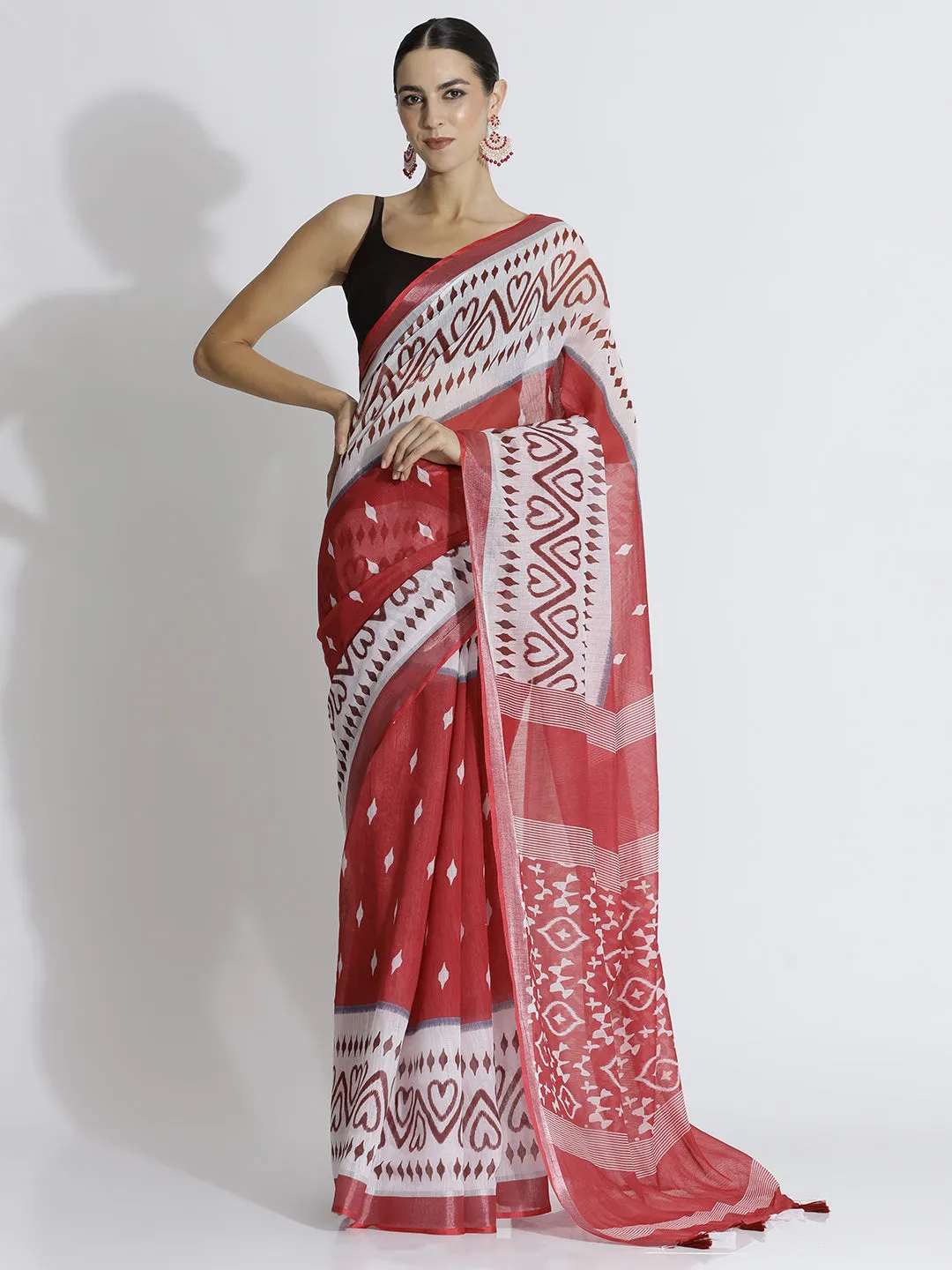 Ethnic Printed Daily Wear Pure Linen Saree
