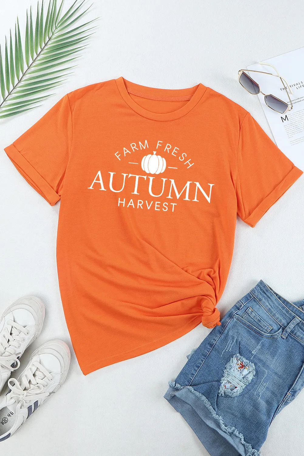 Fall Letter Print Crew Neck Graphic T Shirt