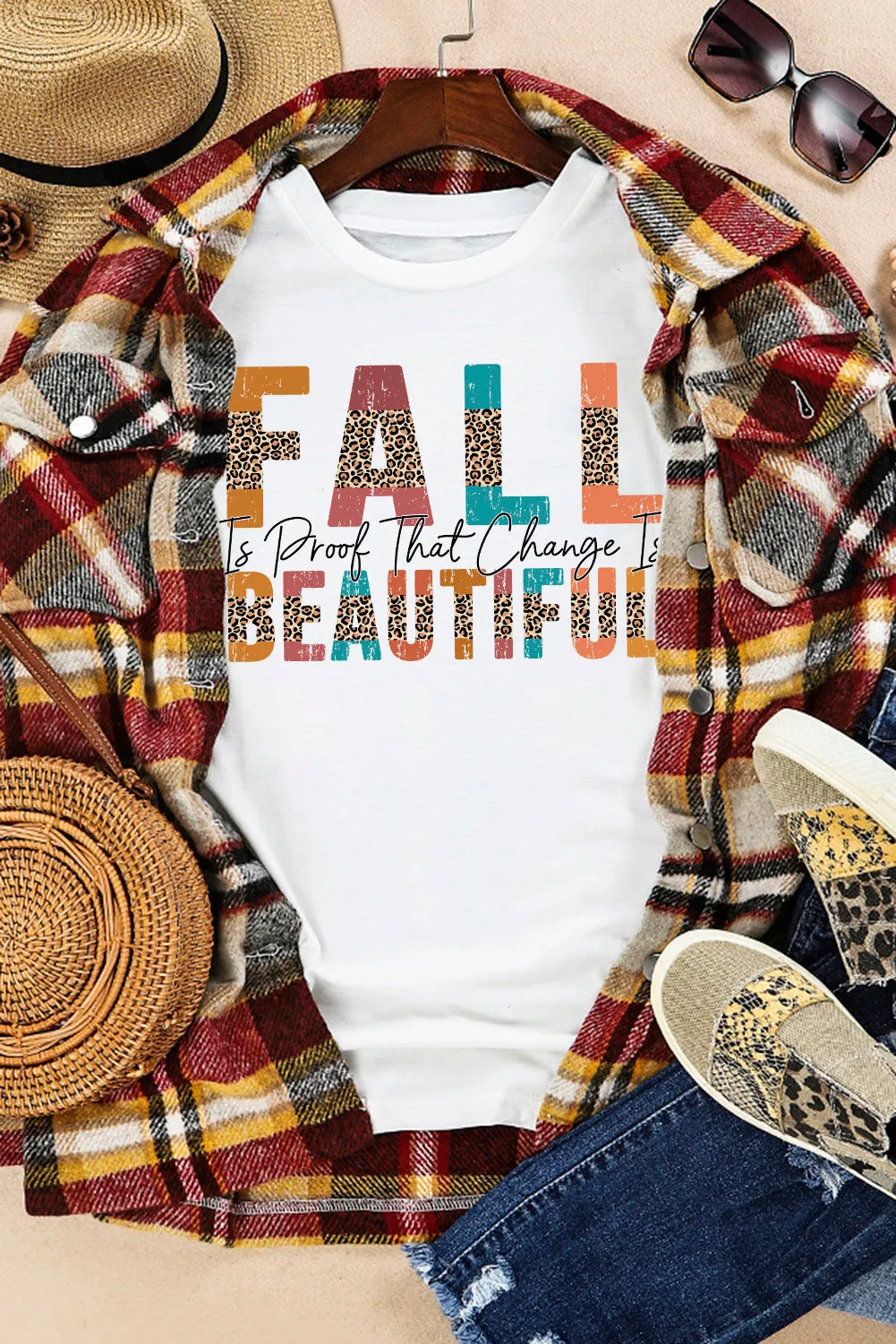 Fall Letter Print Crew Neck Graphic T Shirt