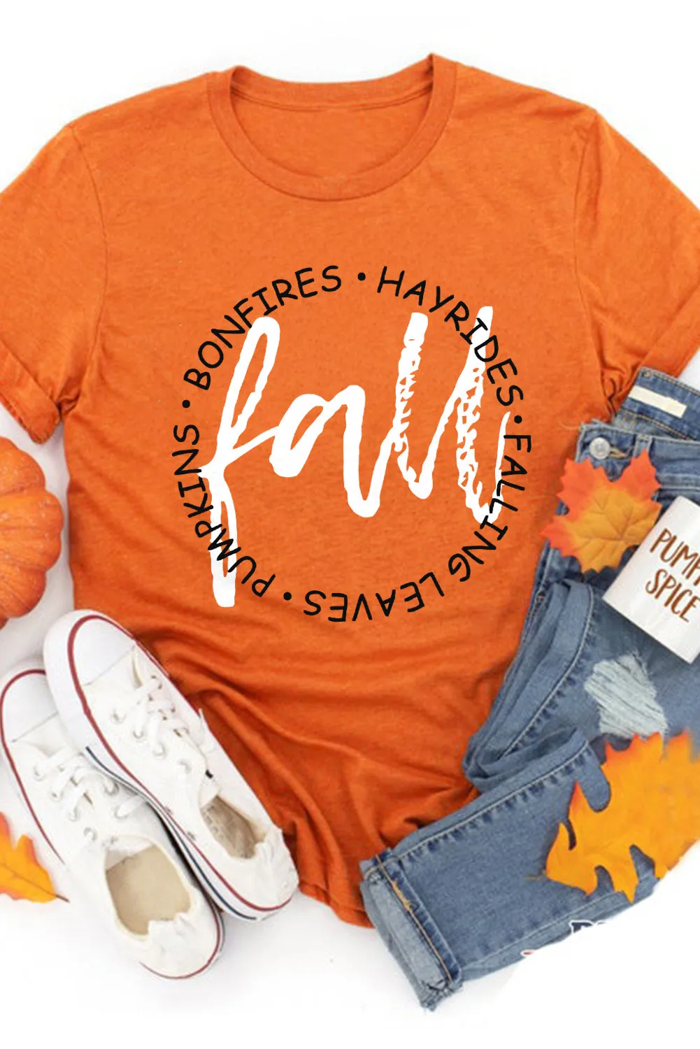 Fall Letter Print Crew Neck Graphic T Shirt