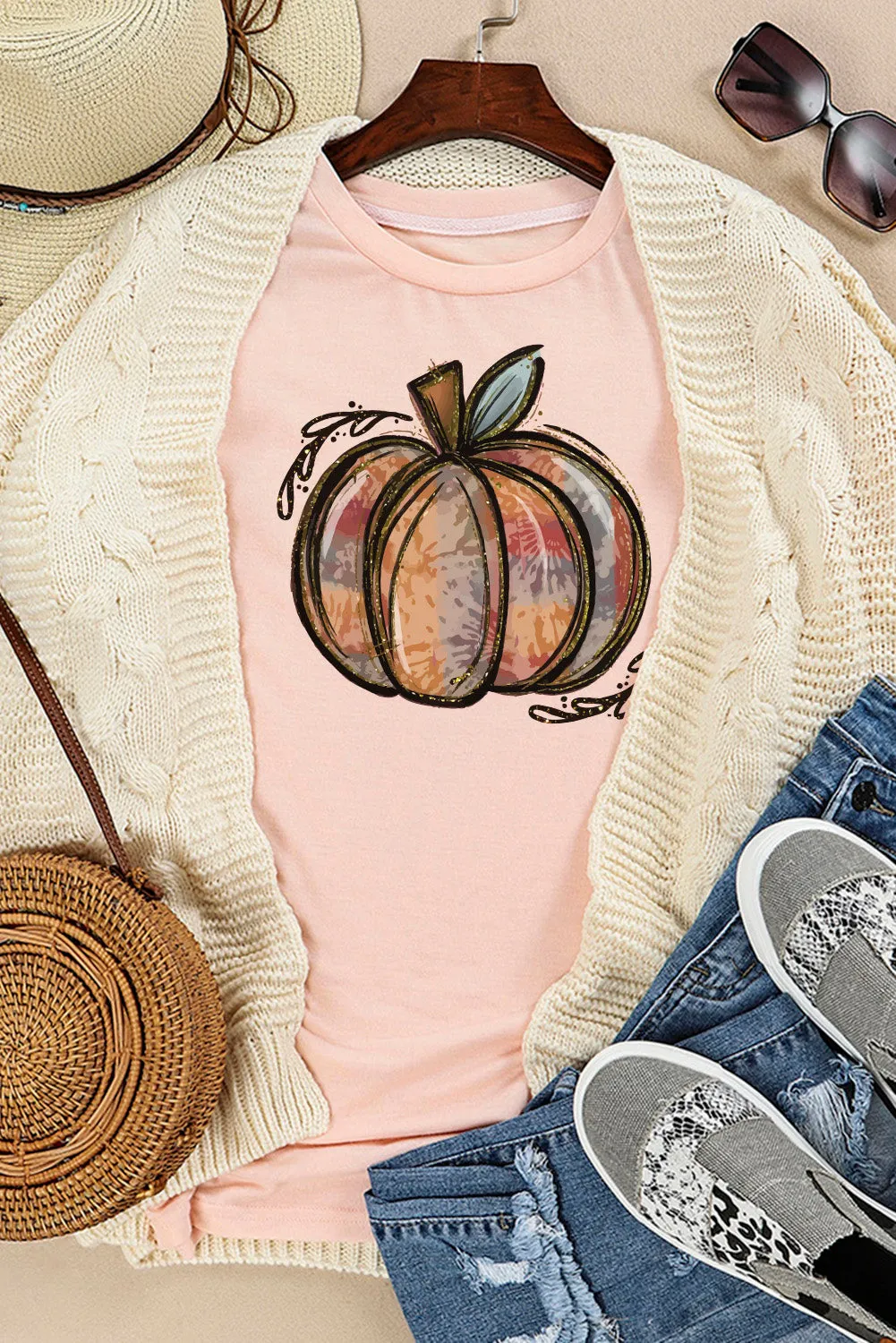 Fall Letter Print Crew Neck Graphic T Shirt