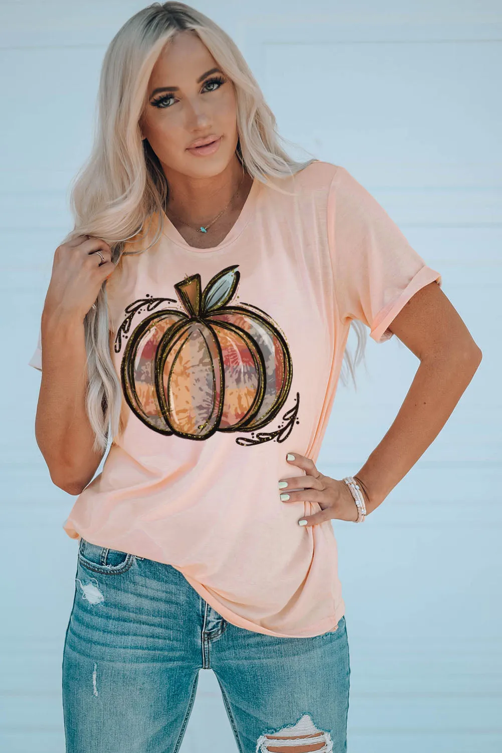 Fall Letter Print Crew Neck Graphic T Shirt