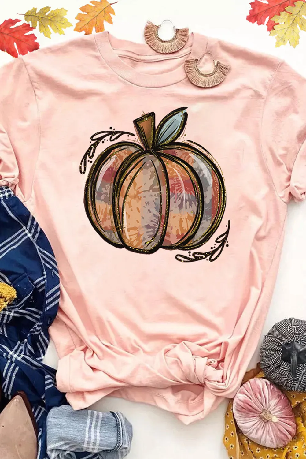 Fall Letter Print Crew Neck Graphic T Shirt