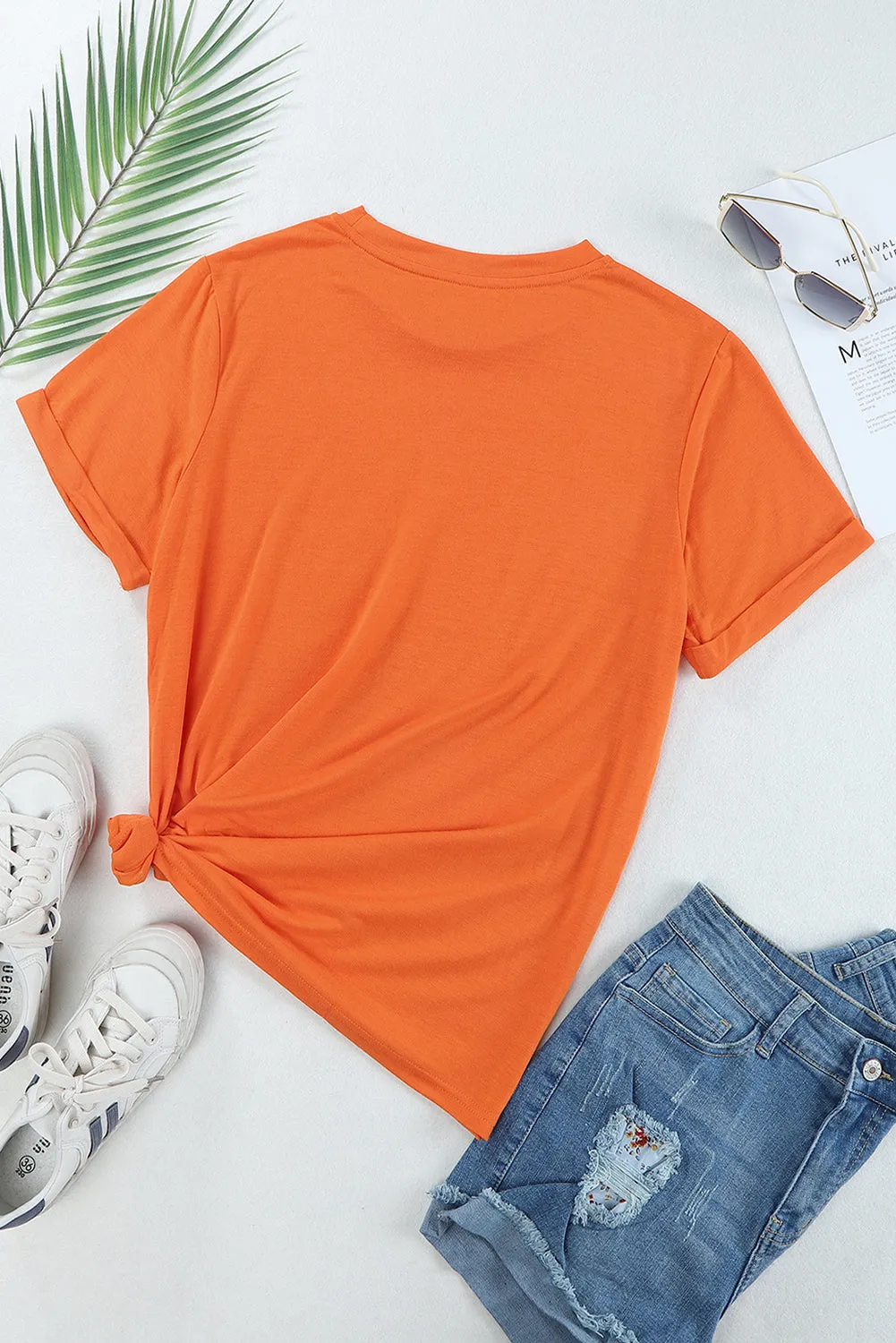 Fall Letter Print Crew Neck Graphic T Shirt