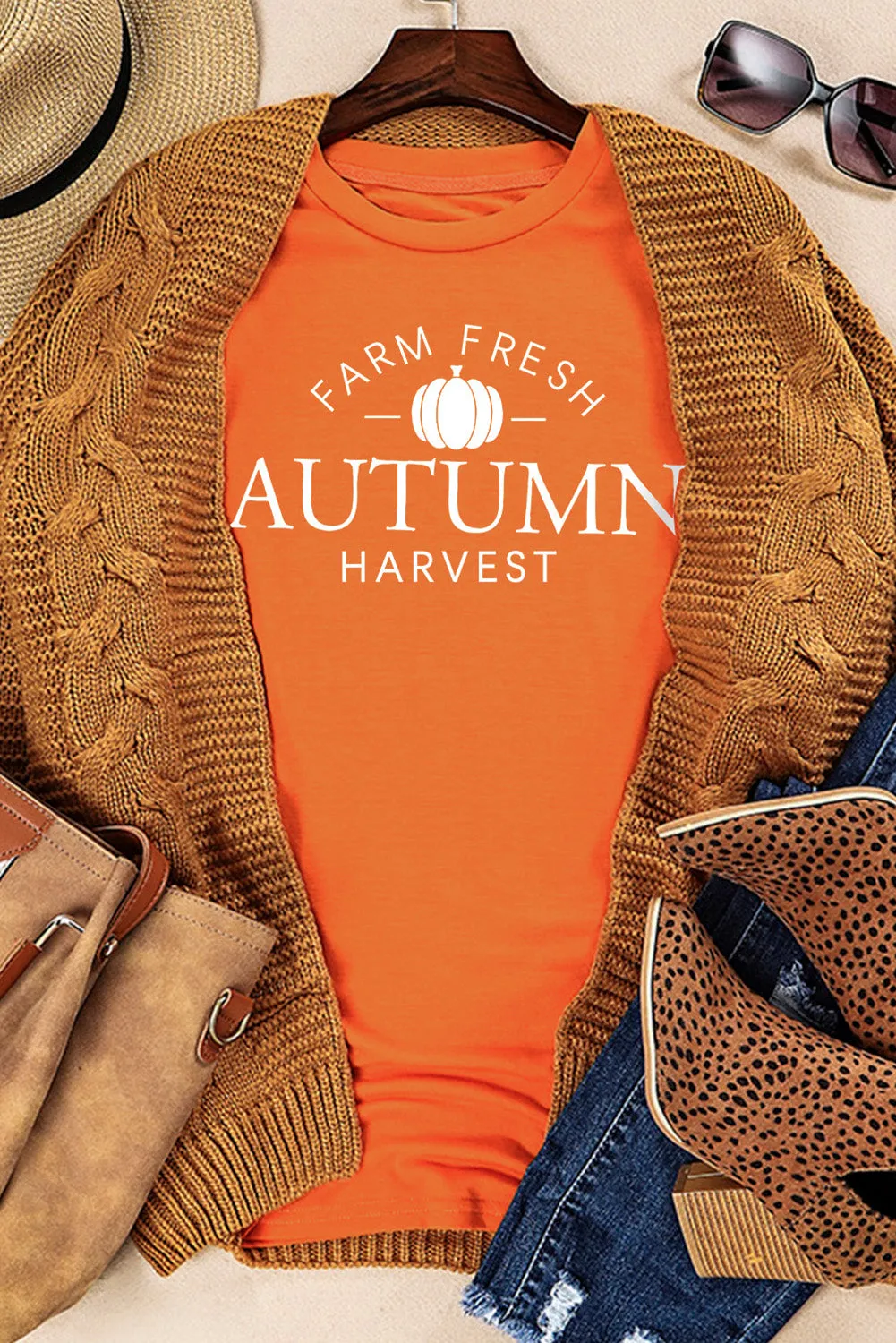 Fall Letter Print Crew Neck Graphic T Shirt