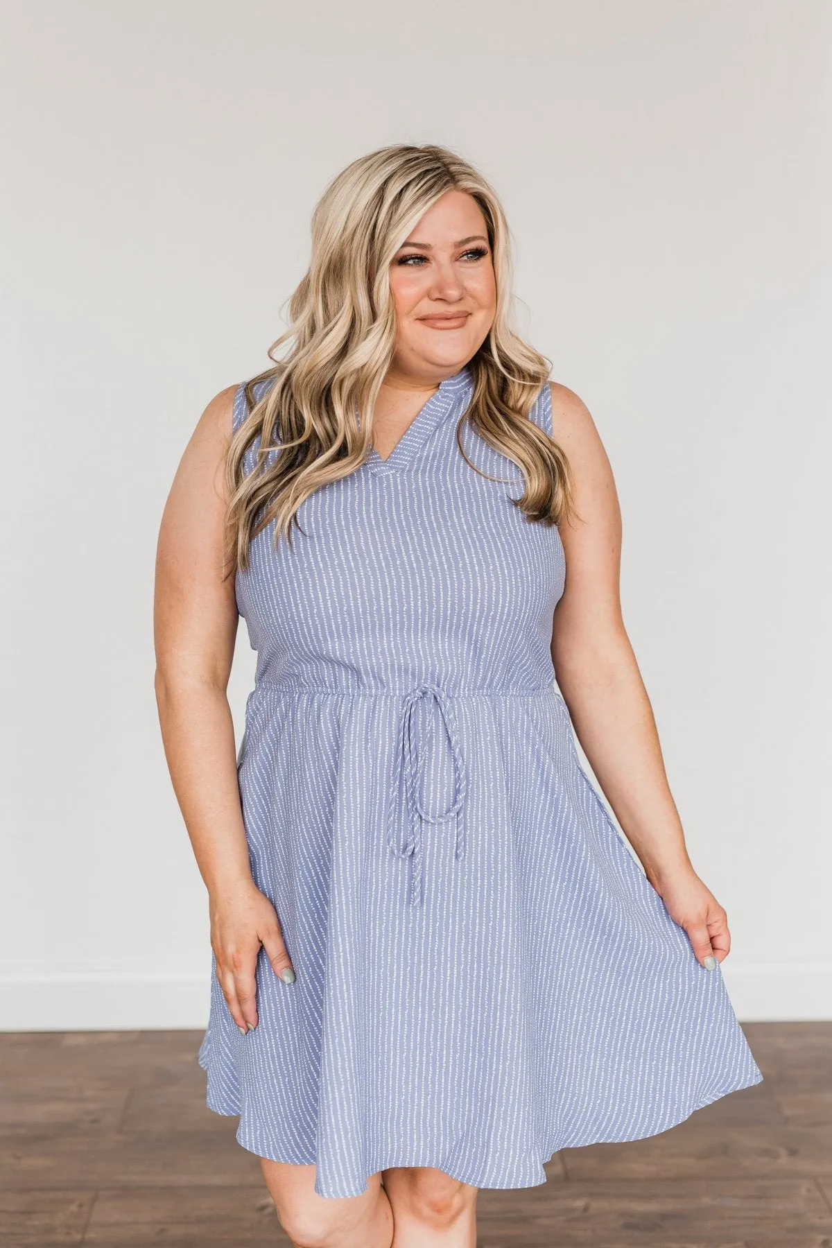 Feels Like Heaven Striped Dress- Dusty Blue