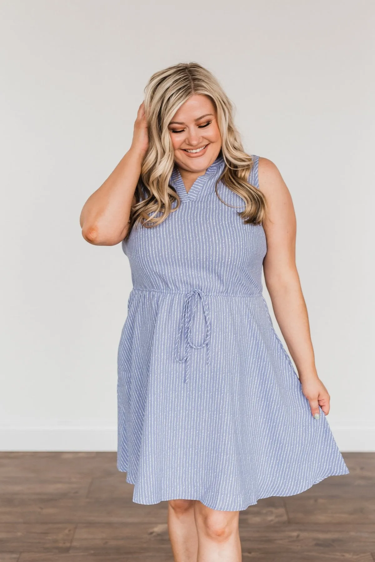 Feels Like Heaven Striped Dress- Dusty Blue