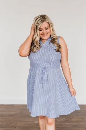 Feels Like Heaven Striped Dress- Dusty Blue