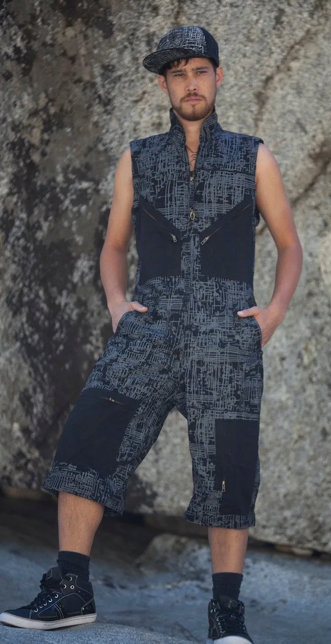 Flight Suit, Jump Suit, Mens Onsie, Hip Hop, Burning Man, Hipster, Black Cover Alls, Festival Wear, Screen Printed,