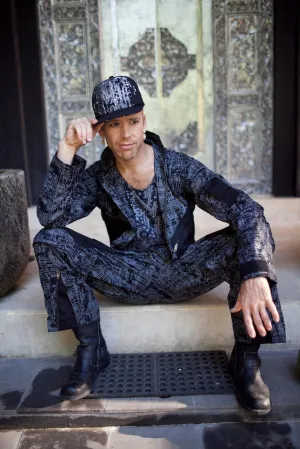 Flight Suit, Jump Suit, Mens Onsie, Hip Hop, Burning Man, Hipster, Black Cover Alls, Festival Wear, Screen Printed,