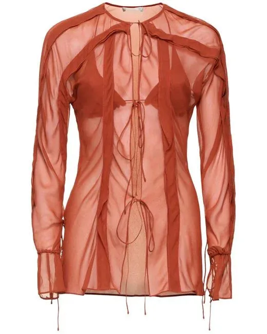 Floating Sheer Lapped Shirt - Brick