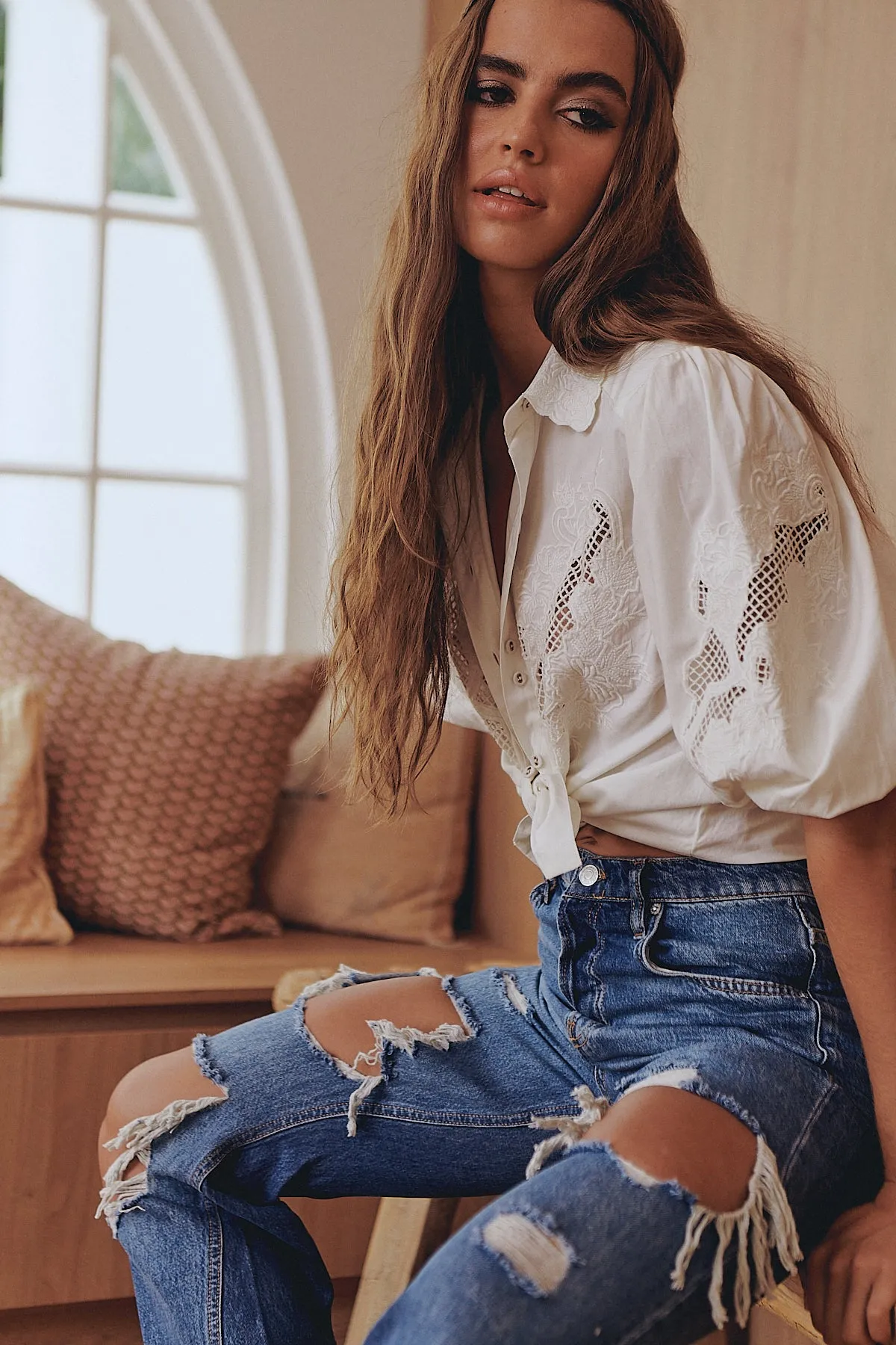 FLORA EMBROIDERY BLOUSE - Ivory ~ MOS the label