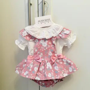 Floral Dungaree Romper & Matching White Blouse - Pippa