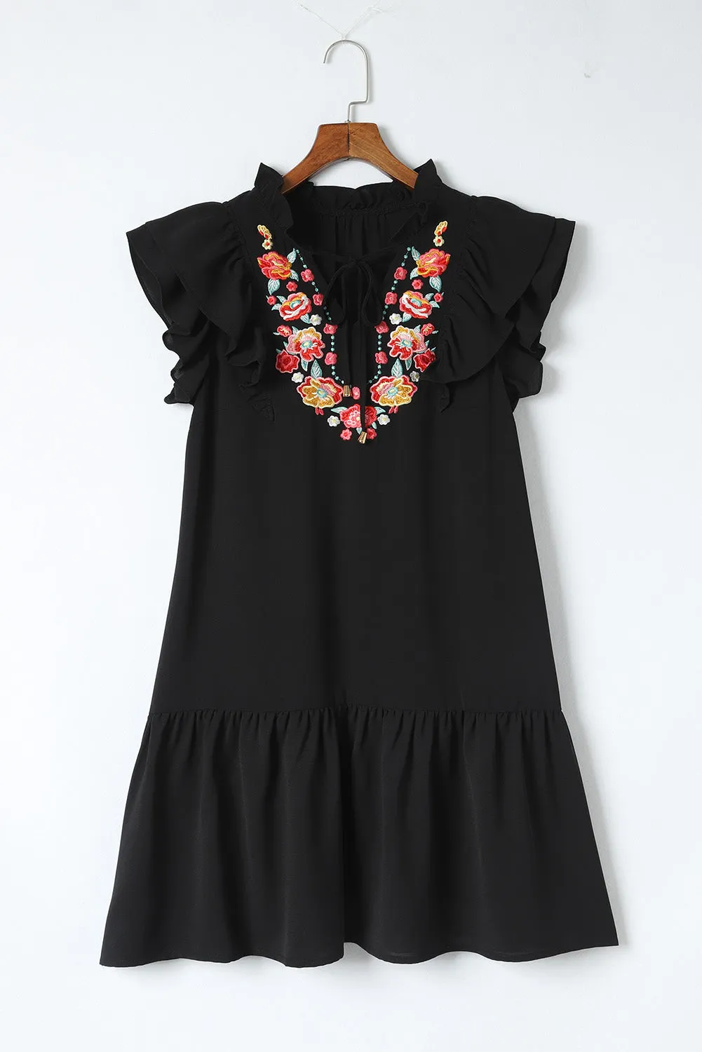 Floral Embroidered Ruffled Puff Sleeve Blouse