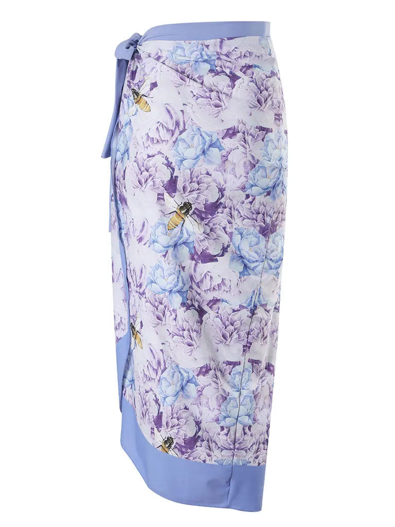 Floral Print Flower Strap One Piece With Bathing Suit Wrap Skirt