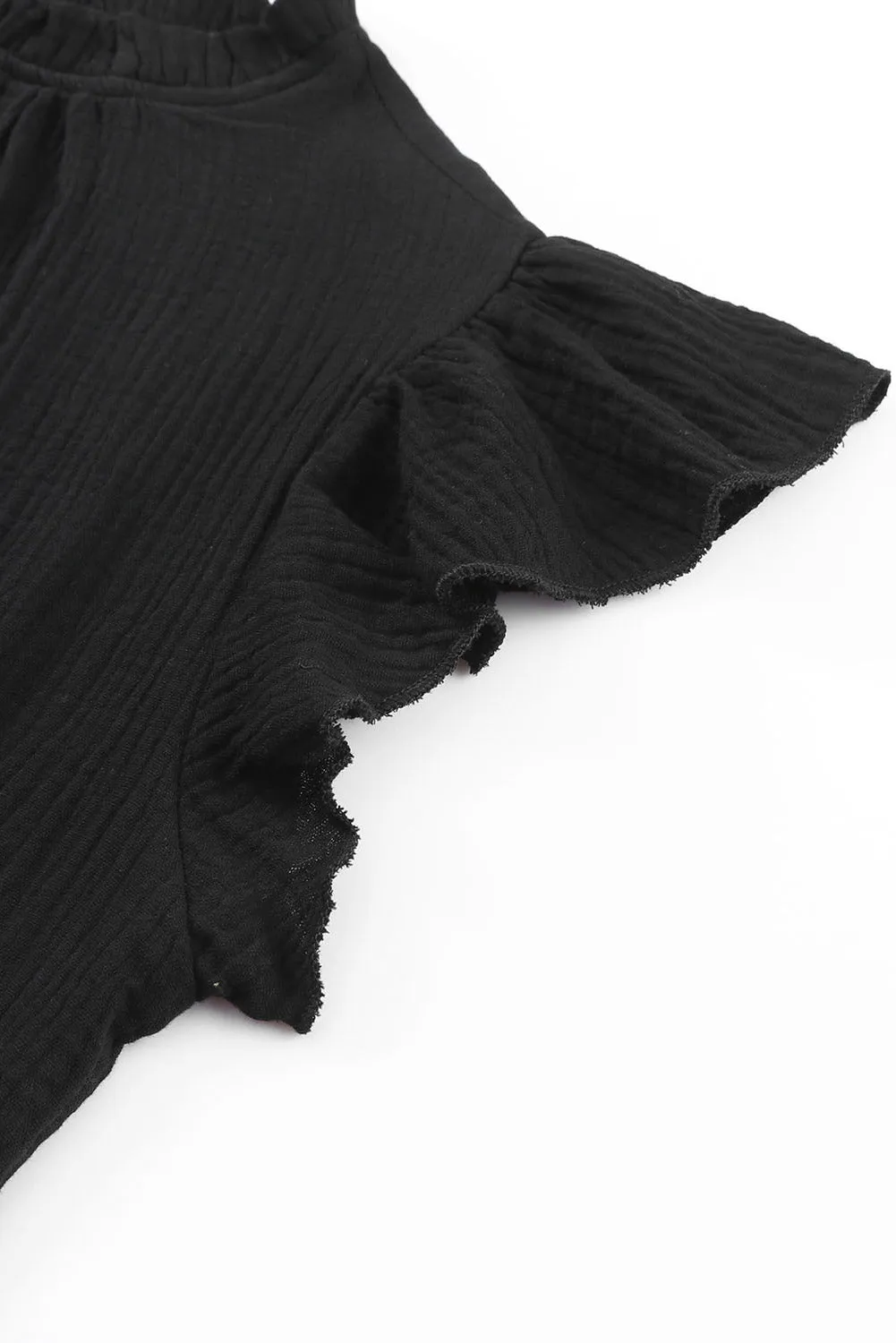 Flutter Sleeve Frilled Neck Textured Blouse