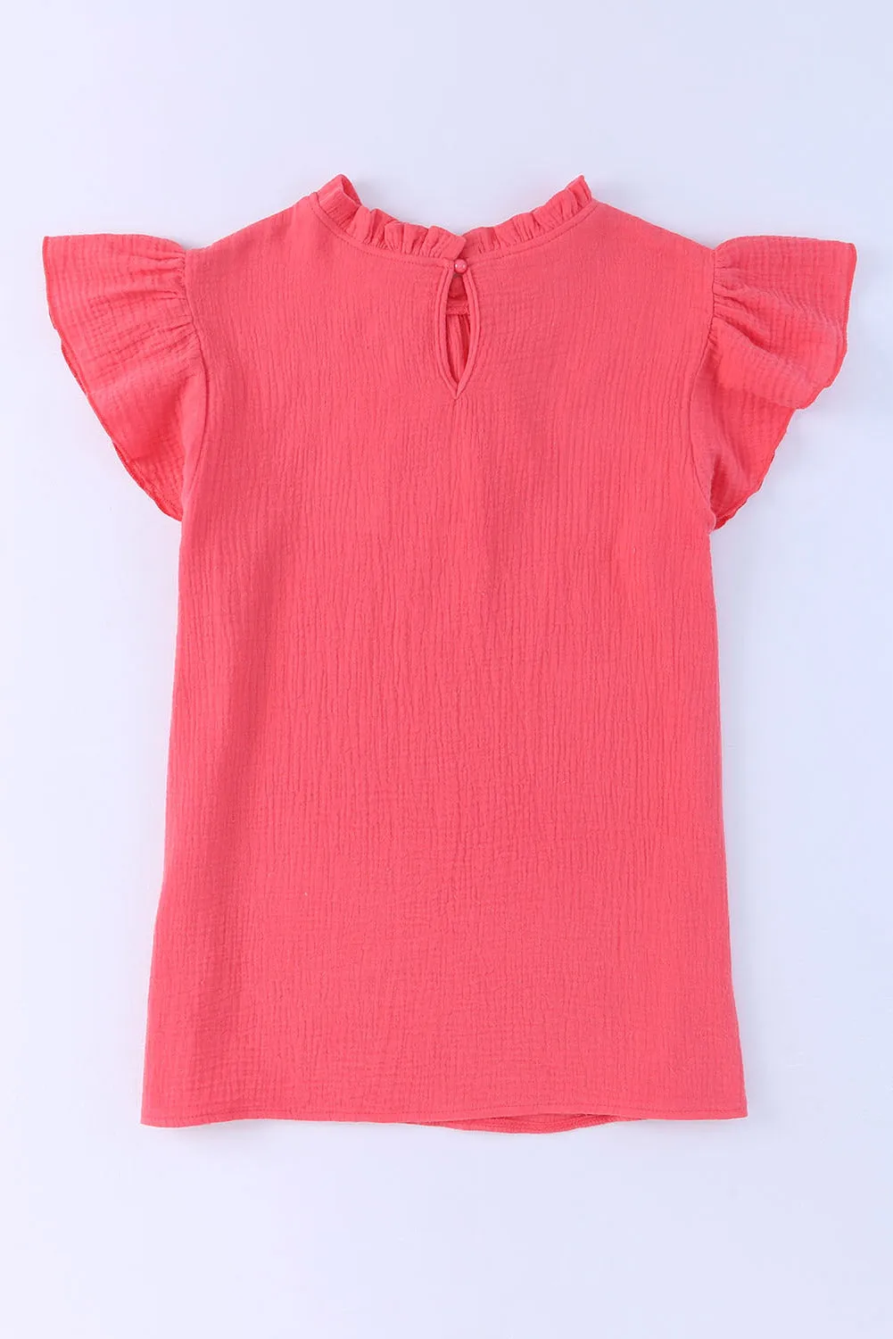 Flutter Sleeve Frilled Neck Textured Blouse