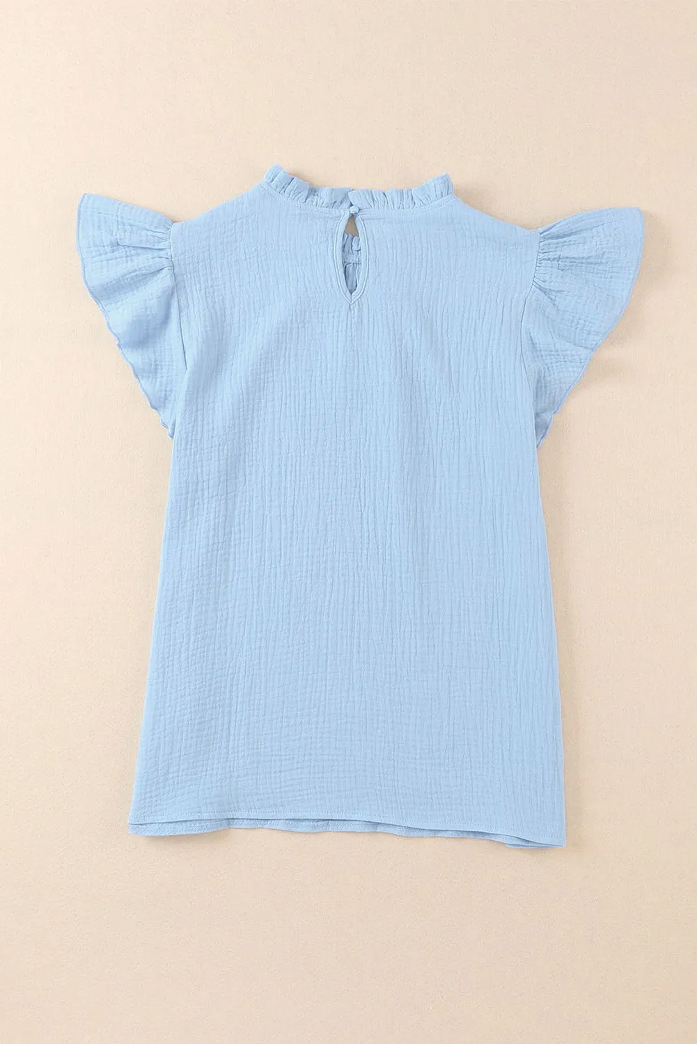 Flutter Sleeve Frilled Neck Textured Blouse