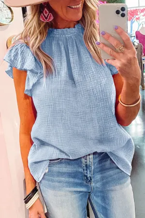 Flutter Sleeve Frilled Neck Textured Blouse