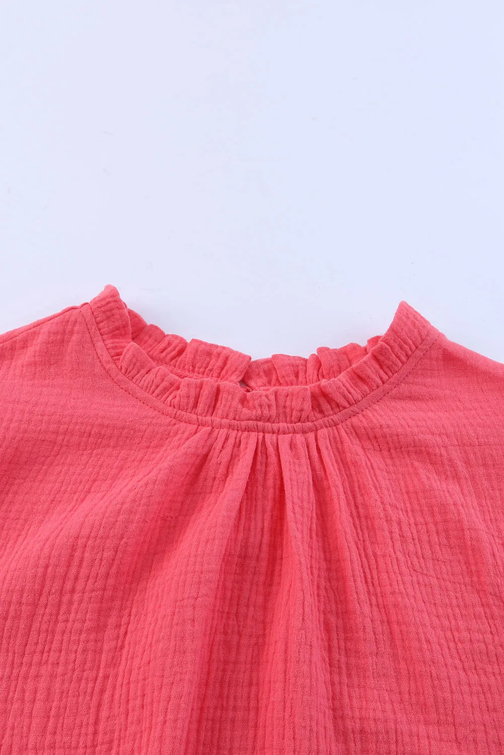 Flutter Sleeve Frilled Neck Textured Blouse