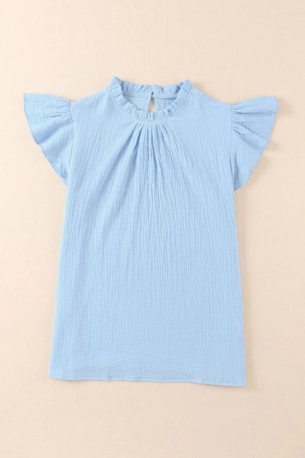Flutter Sleeve Frilled Neck Textured Blouse