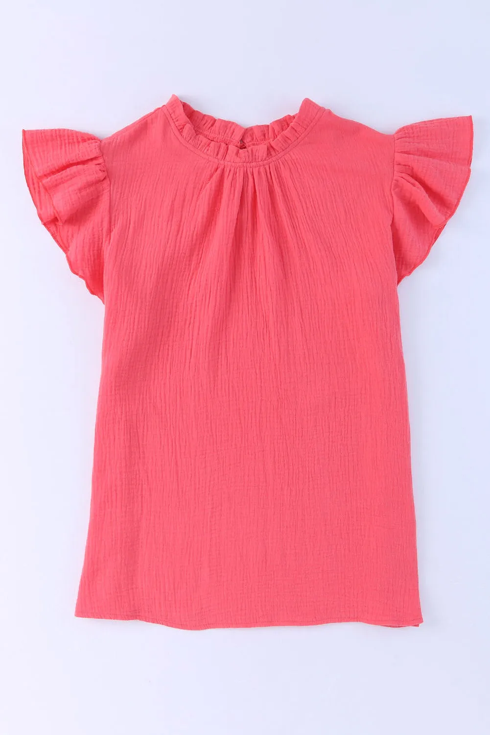 Flutter Sleeve Frilled Neck Textured Blouse