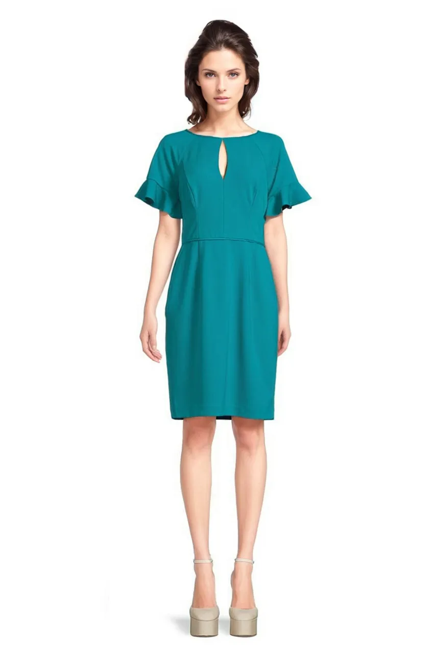 FOCUS by Shani — Flutter Sleeve Keyhole Dress in Azure