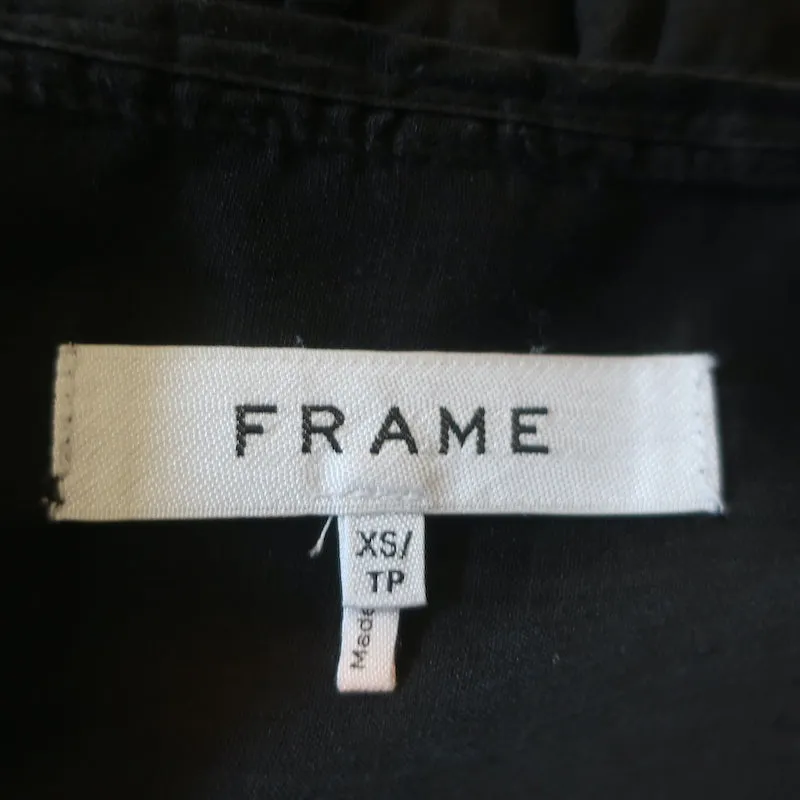 FRAME Lauren Ruffle Blouse Black Ramie Size Extra Small Long Sleeve Top