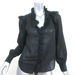 FRAME Lauren Ruffle Blouse Black Ramie Size Extra Small Long Sleeve Top