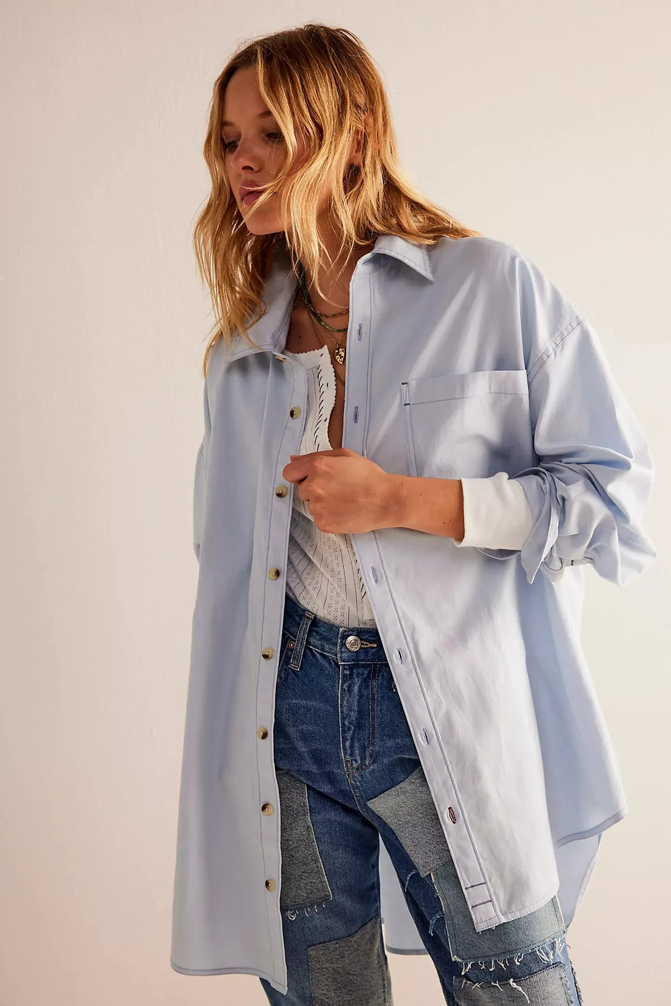 free people: freddie shirt-oxford blue