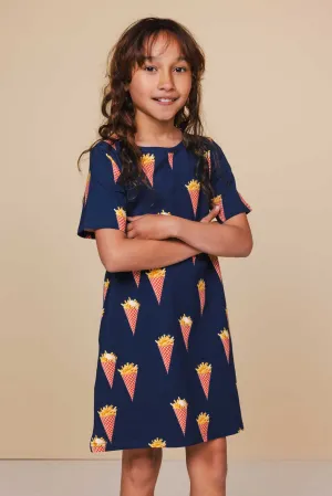 Fries Navy T-shirt Dress Kids