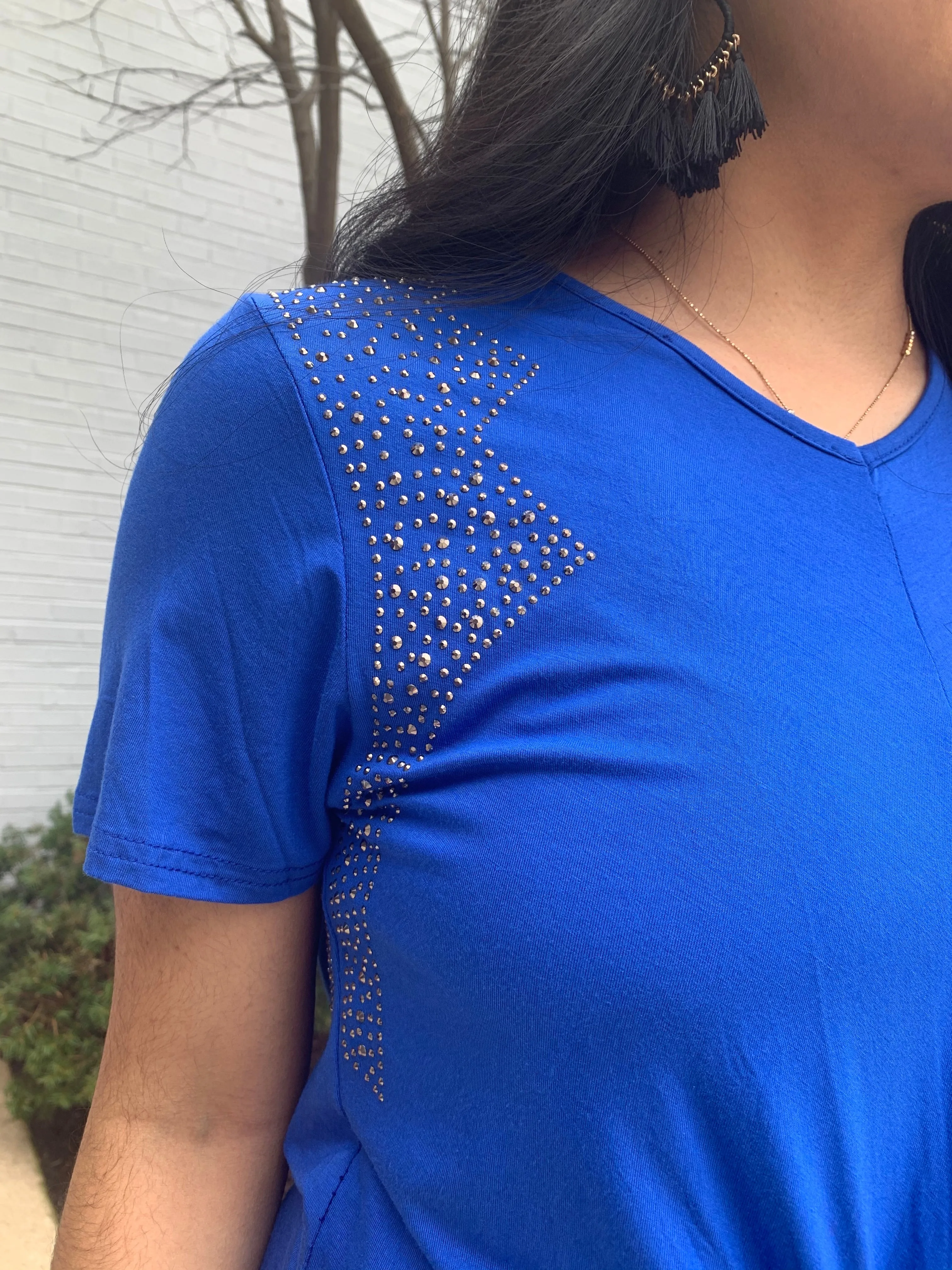 Front-Tie Rhinestone T-Shirt Dress (2 Colors)