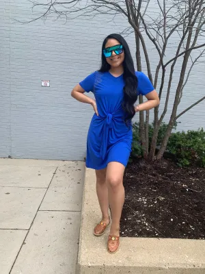 Front-Tie Rhinestone T-Shirt Dress (2 Colors)