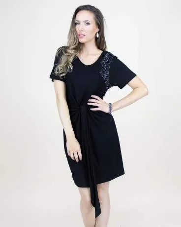 Front-Tie Rhinestone T-Shirt Dress (2 Colors)