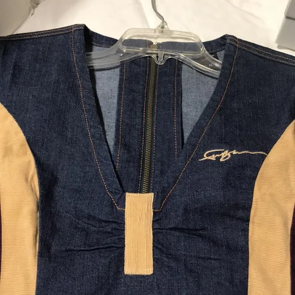 FUBU mixed media jean/velo long sleeve dress with back zipper. NWT