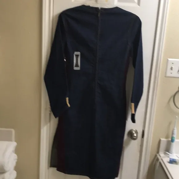 FUBU mixed media jean/velo long sleeve dress with back zipper. NWT